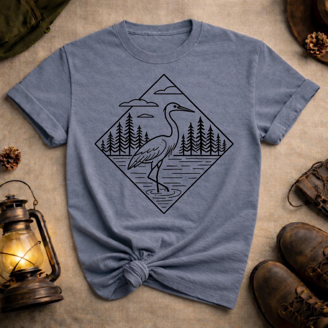 Crane Line Art T-Shirt