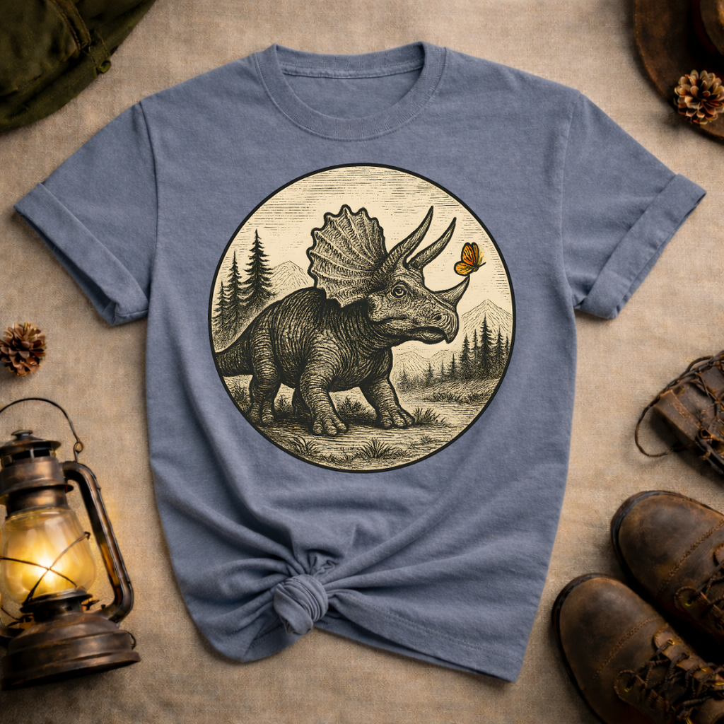 Triceratops with Butterfly T-Shirt
