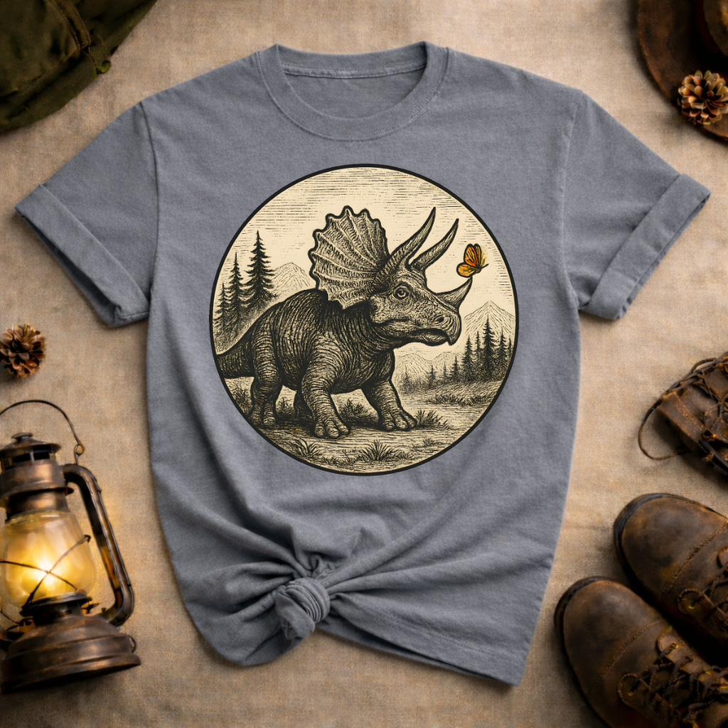 Triceratops with Butterfly T-Shirt