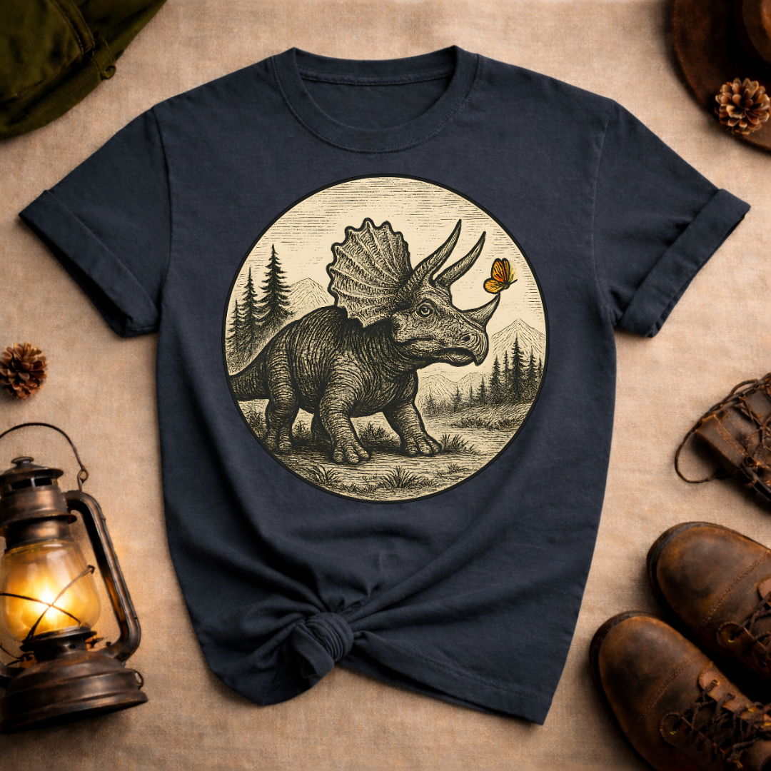 Triceratops with Butterfly T-Shirt