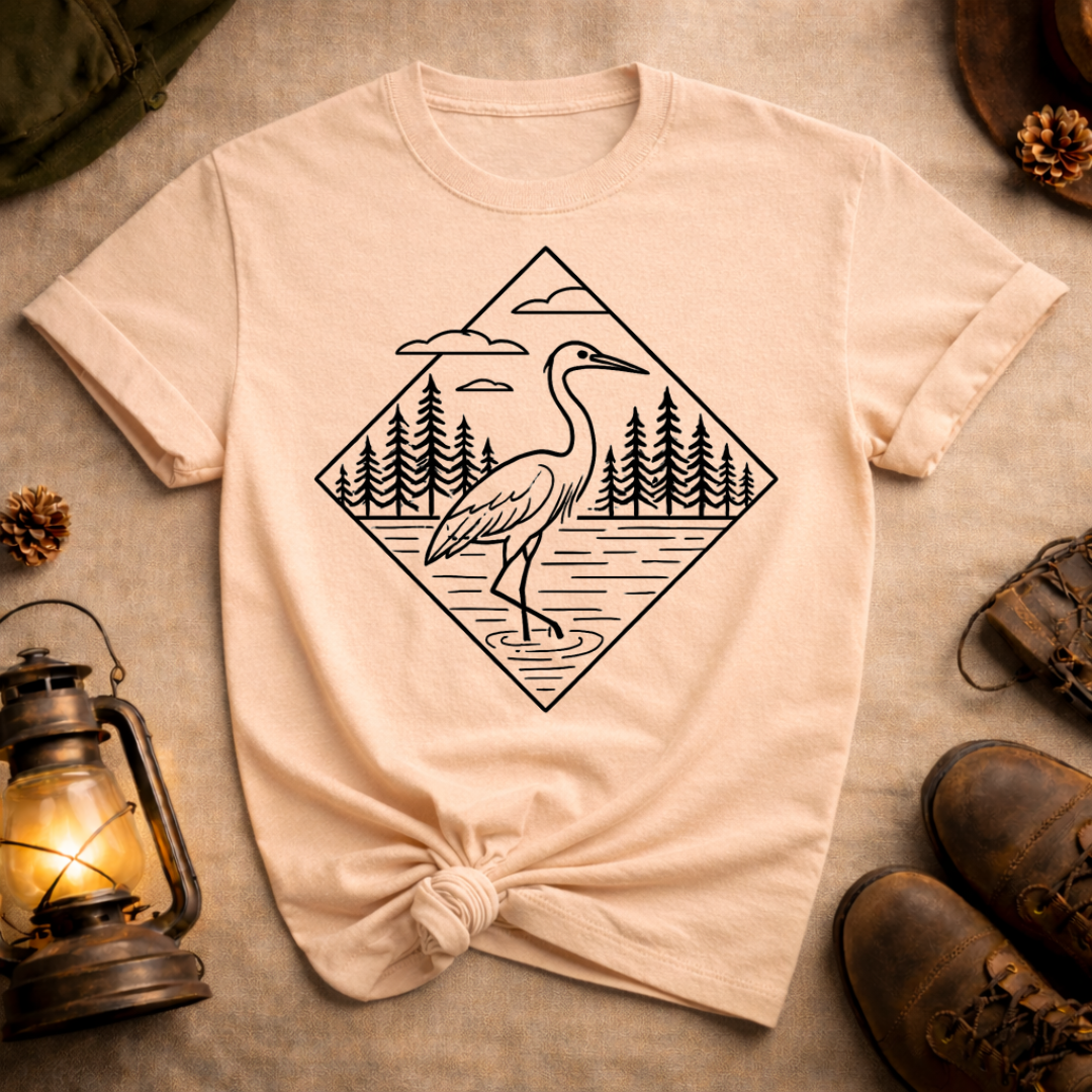 Crane Line Art T-Shirt