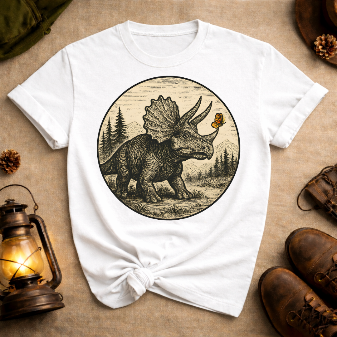 Triceratops with Butterfly T-Shirt