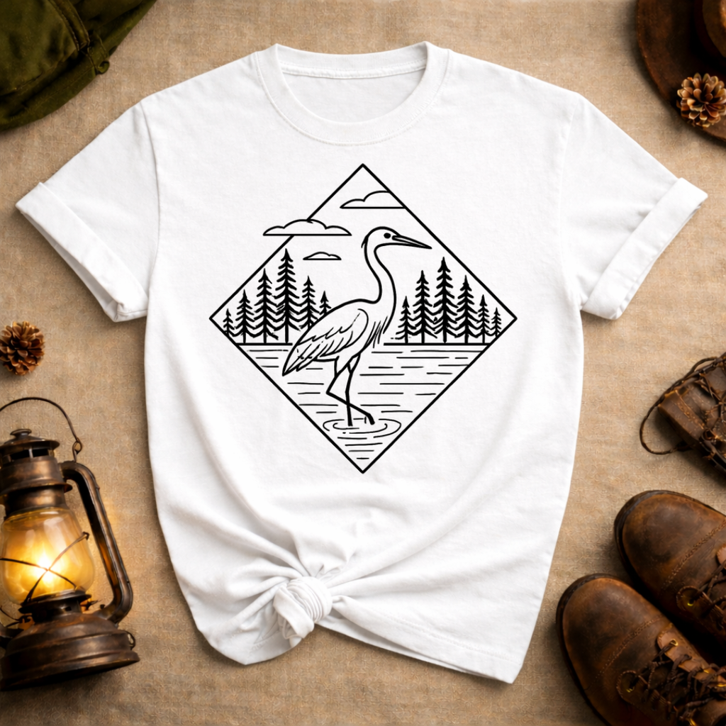 Crane Line Art T-Shirt